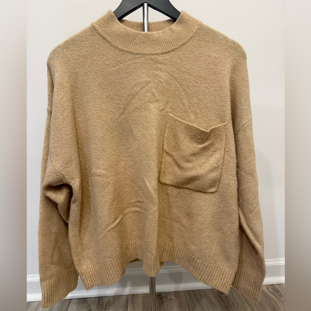 Calvin Klein Jeans Mock Neck Sweater Tan XL | Minimalist Soft Knit Pullover